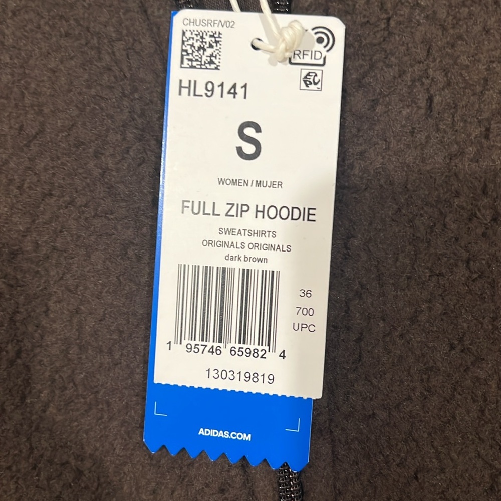 NWT Adidas Originals Crop Brown Fleece Full Zip Hoodie - Picture 4 of 5